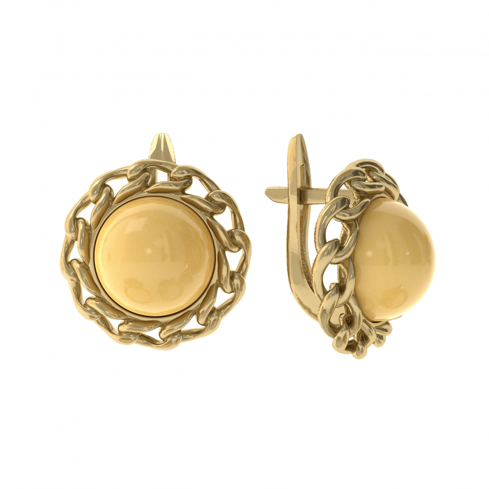 Серьги винтажные II с молочным янтарем на английском замке, позолота