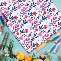 Ткань бязь розовое полевые цветы на бежевом фоне