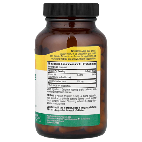 Country Life, L-глютамин, 100 веганских капсул