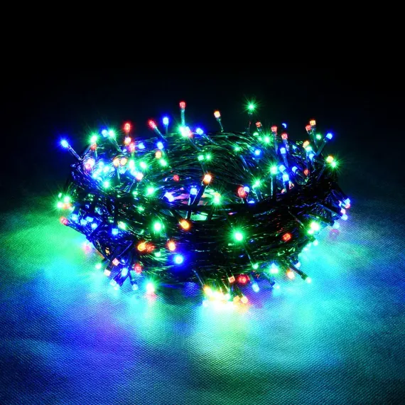 Светодиодная нить 100 разноцветных LED ламп, 10 м., 220В, 8 режимов, зеленый провод, Vegas (55061)