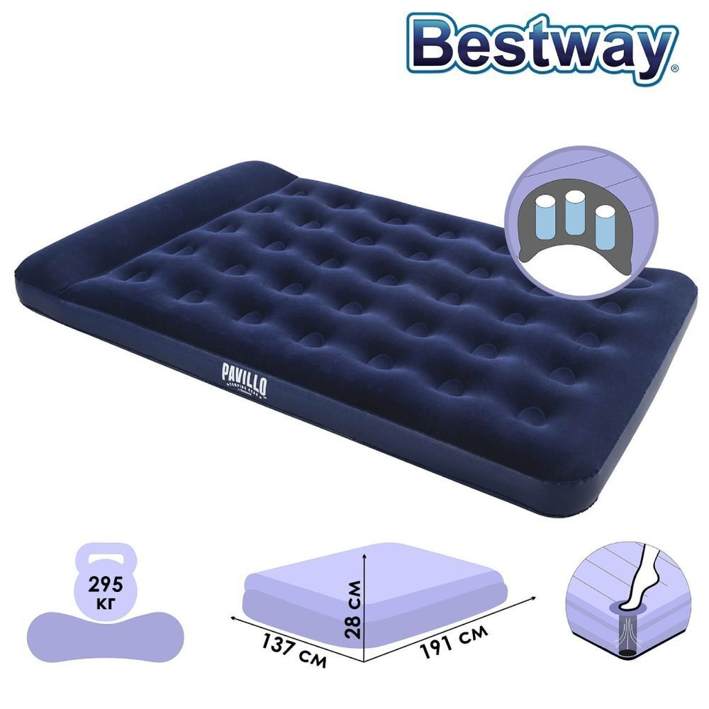 Матрас надувной Bestway, 191х137х28 см, 332029/67225, нас встроен, ножн, флок, 300 кг