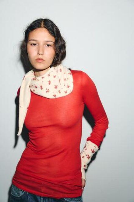 ZARA ТРИКОТАЖНАЯ БАНДАНА С ЦВЕТОЧНЫМ ПРИНТОМ, ЭКРЮ