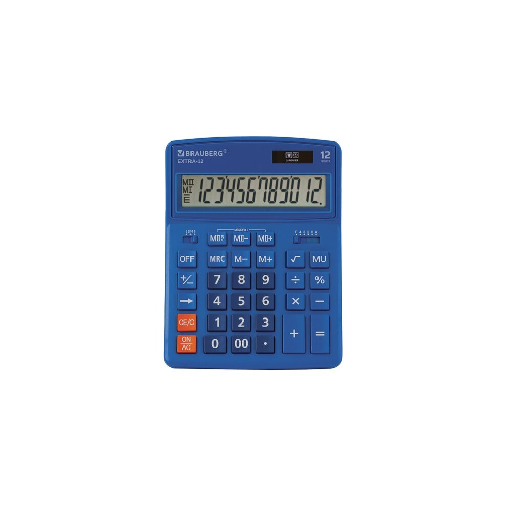 Калькулятор BRAUBERG EXTRA 12р /2 памяти/ (155*206) Синий, COLOR-12-BU