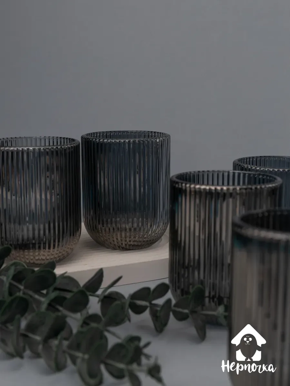 Набор ребристых стаканов для виски, 270 мл. 6 шт. Черные