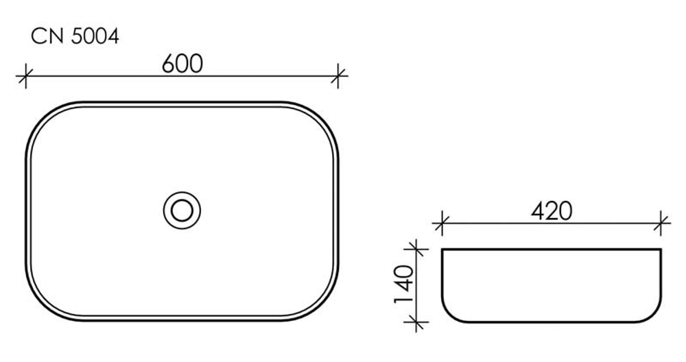 Умывальник чаша накладная прямоугольная Element 600x420x140мм