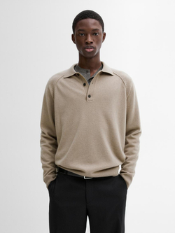 Massimo Dutti Шерстяной свитер с воротником поло, бежевый
