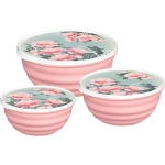 Комплект мисок «Latina» 3 шт. (1,1л+2,1л+3,2л) с крышками с декором «Сад пионов» (розовый) 223152508/04