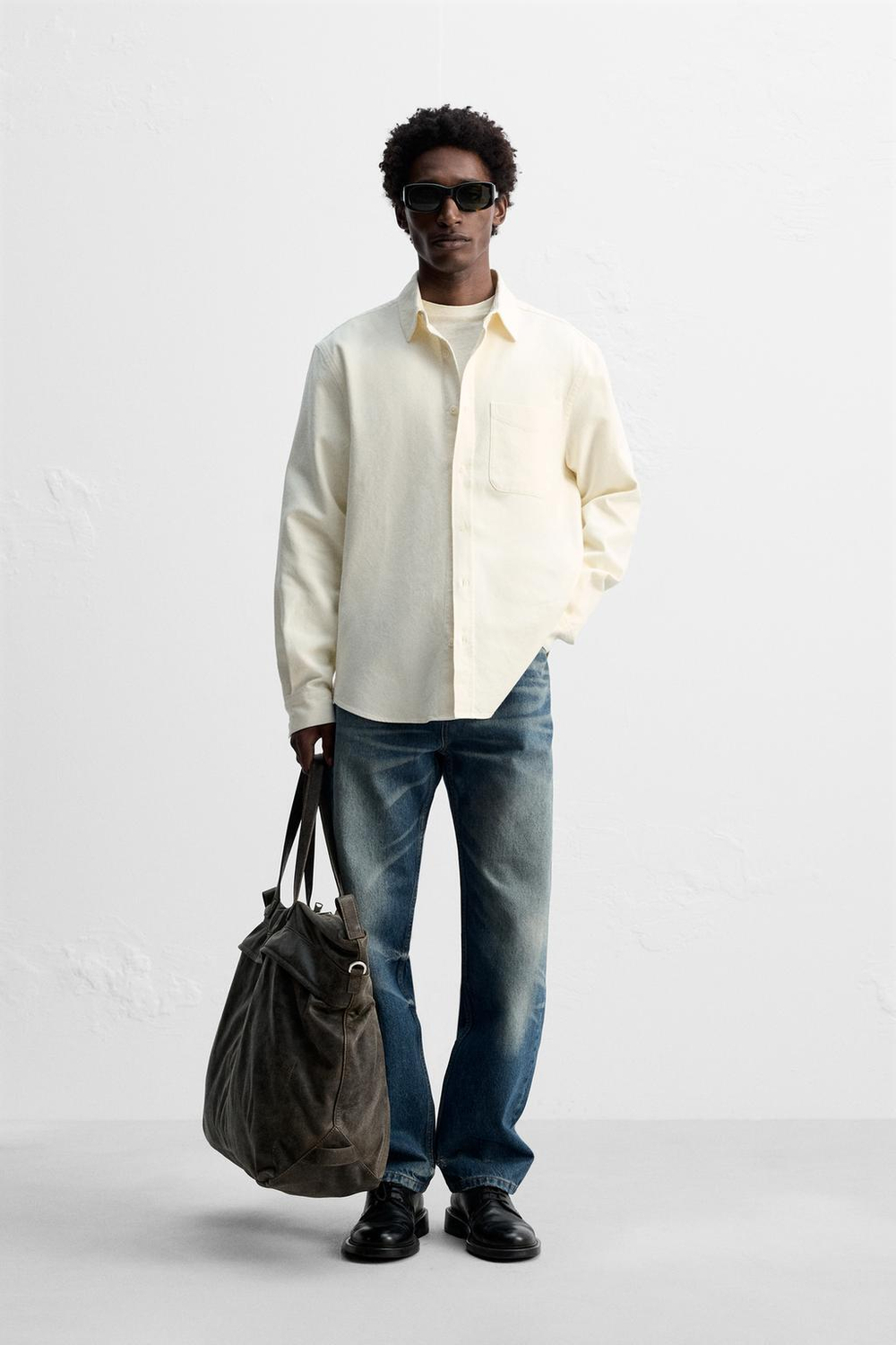 ZARА РУБАШКА ИЗ ХЛОПКА С УТЕПЛЕНИЕМ, ЭКРЮ