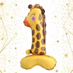 Шар фольгированный 23» (58 см) Цифра 1"Мир зверят»