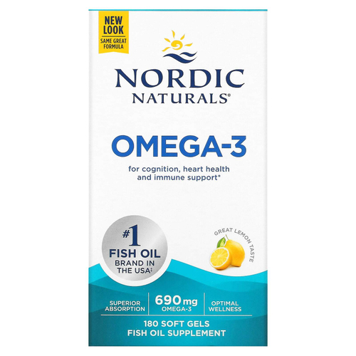 Nordic Naturals, омега-3, со вкусом лимона, 180 капсул (345 мг в 1 капсуле)