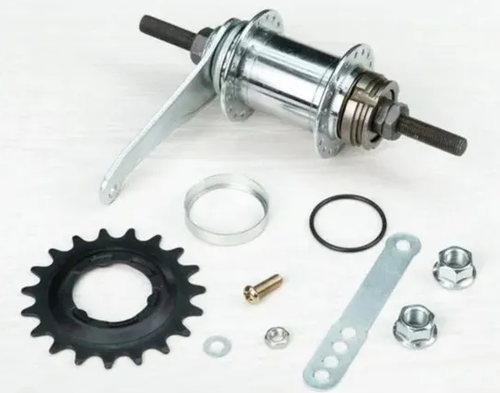 Втулка тормозная стальная, на гайках, 36 отверстий 10G под усиленную спицу, ось 3/8"x110x175мм, звезда 18T, хромированная (25)