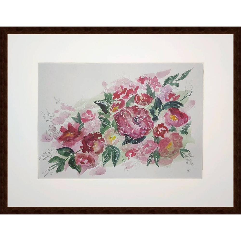 Картина авторская акварельная в паспарту 30х40 см на стену для интерьера "Розовое настроение"