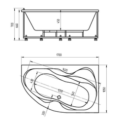 Акриловая ванна Aquatek (Акватек) Вега 170x105 R, с каркасом, с фронтальной панелью, со сливом-переливом