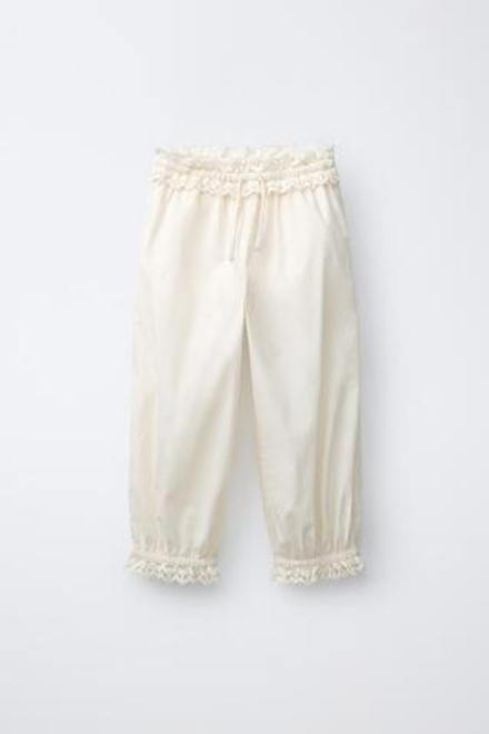 ZARA БРЮКИ С КРУЖЕВОМ, ЭКРЮ