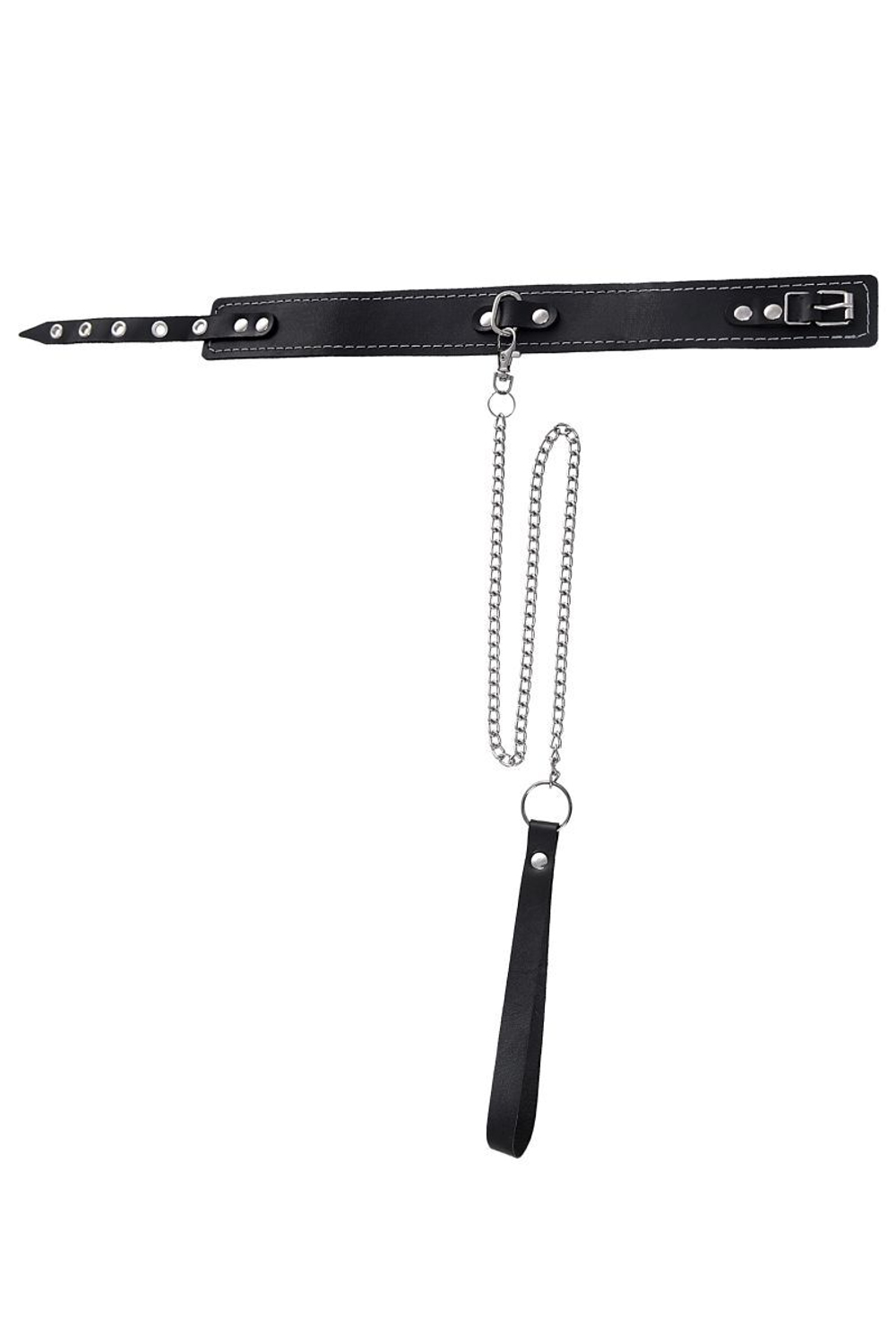 Черный кожаный ошейник-чокер с поводком (Цвет: черный)