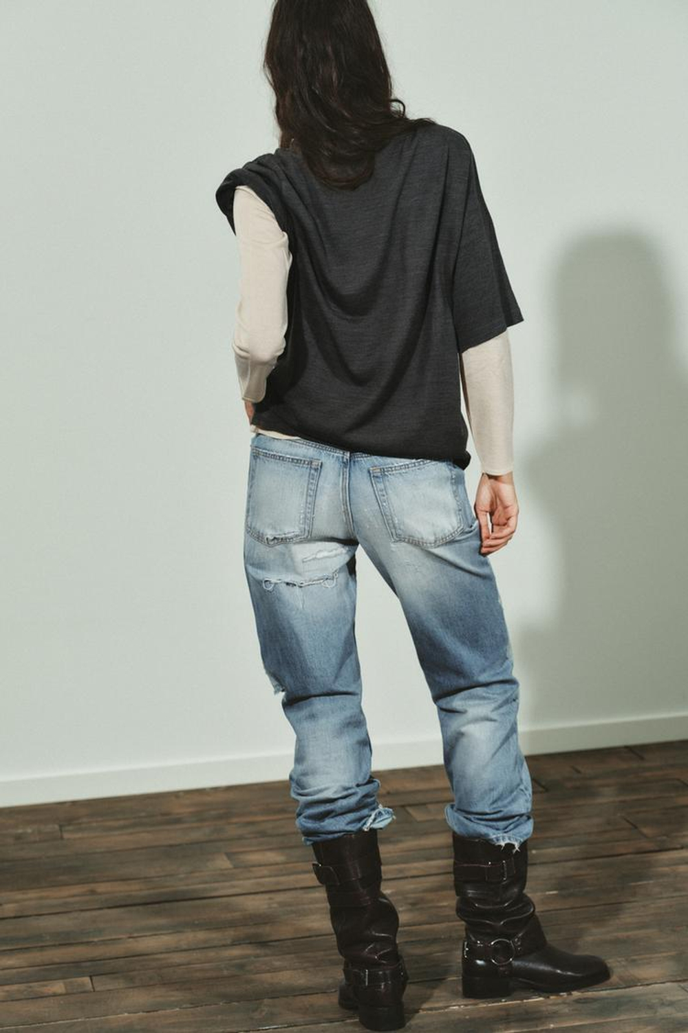 ZARA ДВУСЛОЙНЫЙ СВИТЕР, СЕРЫЙ МЕЛАНЖ