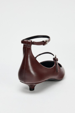 ZARA ТУФЛИ НА СРЕДНЕМ ТОНКОМ КАБЛУКЕ С РЕМЕШКАМИ, БОРДОВО-КРАСНЫЙ