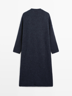 Massimo Dutti Длинный кардиган из ворсованной смесовой альпаки, темно-синий