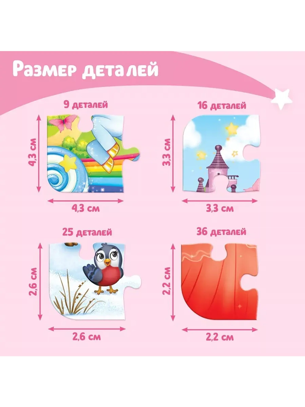 Пазл 4 в 1 для детей 3 4 лет Принцессы 9 16 25 36 элементов