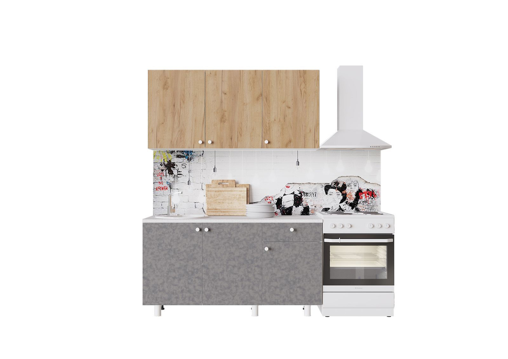 Кухонный гарнитур Горизонт POINT 9, ЛДСП, белый, коричневый, 150 см