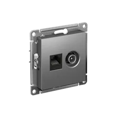 Розетка компьютерная + телевизионная 2-м СП AtlasDesign RJ45 кат.5E + TV механизм сталь SE ATN000989