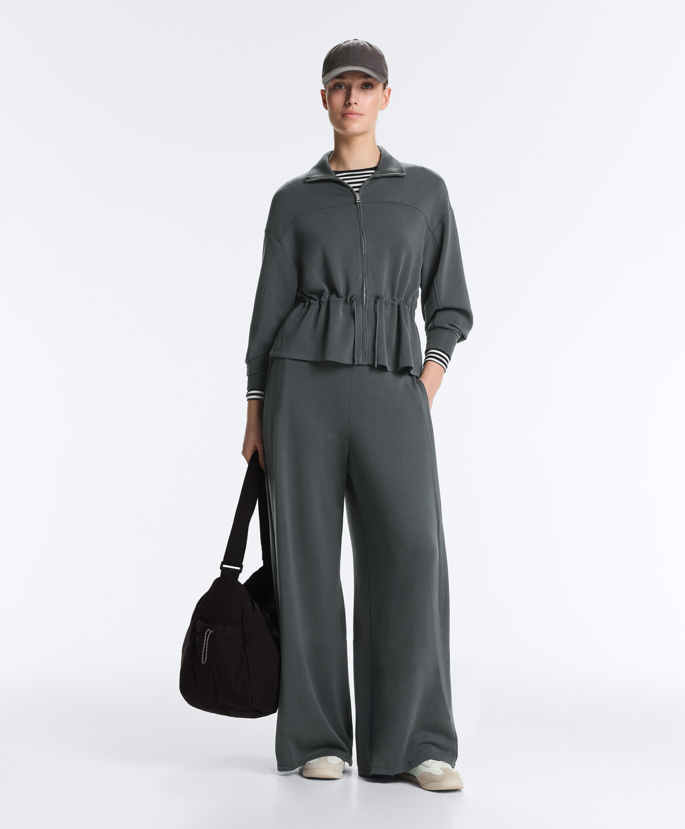 Oysho Мягкая куртка с регулируемой талией и высоким воротником, асфальтовый