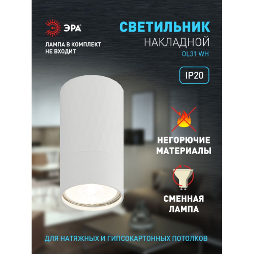 Светильник настенно-потолочный спот ЭРА OL31 WH MR16 GU10 IP20 белый | Накладные светильники