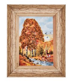 AMB-01/35 Картина «Олени у ручья» (с янтарной крошкой) пласт.рамка 33х42см