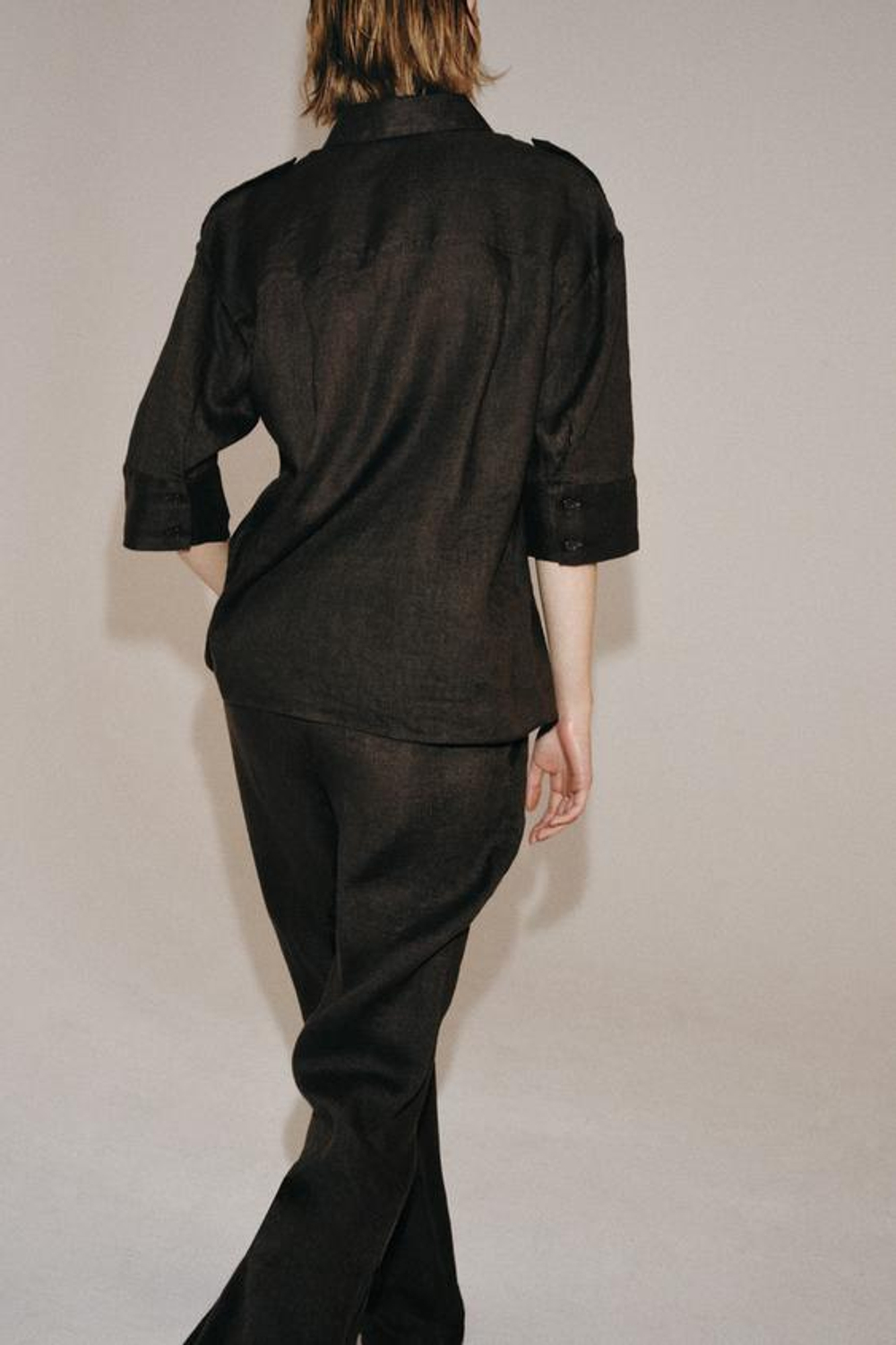 ZARA РАСКЛЕШЕННЫЕ БРЮКИ ИЗ ЛЬНА — ZW COLLECTION, СЕРО-КОРИЧНЕВЫЙ