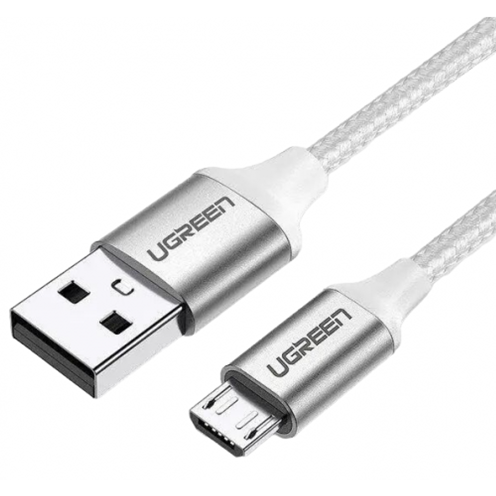 Кабель UGREEN US290 USB 2.0 A to Micro USB Cable Nickel Plating Aluminum Braid 1.5m (White), 60152