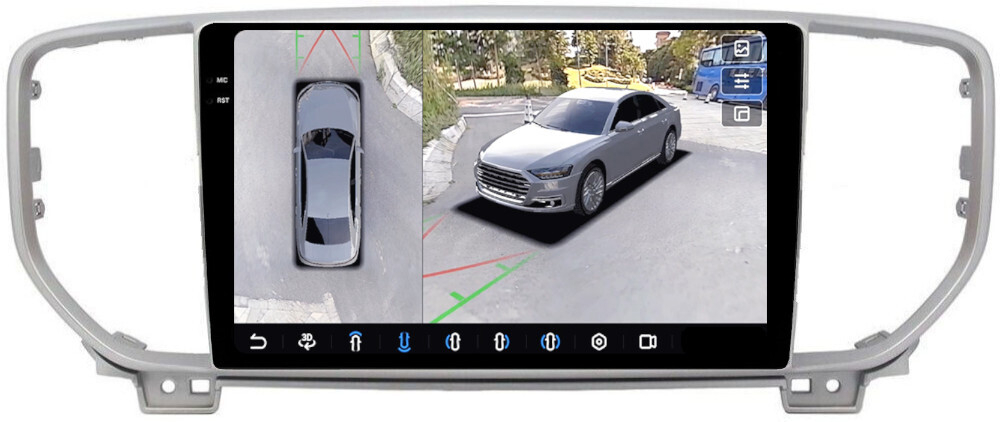 Магнитола для KIA Sportage 4 2018-2021 - FarCar BX1143M-360 монитор 9.5" 2K QLED на Android 13, 6Гб+128Гб, CarPlay, 4G SIM-слот, 4 камеры в комплекте