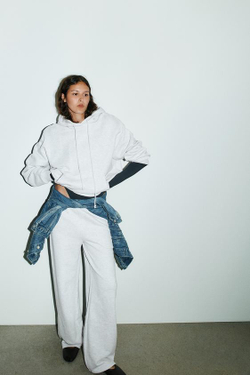 ZARA ПРЯМЫЕ ВЕЛЮРОВЫЕ БРЮКИ СО ШЛЕВКАМИ, СЕРЫЙ МЕЛАНЖ