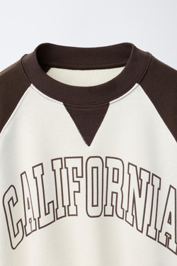 ZARA ТОЛСТОВКА С РУКАВАМИ РЕГЛАН И НАДПИСЬЮ, ЭКРЮ