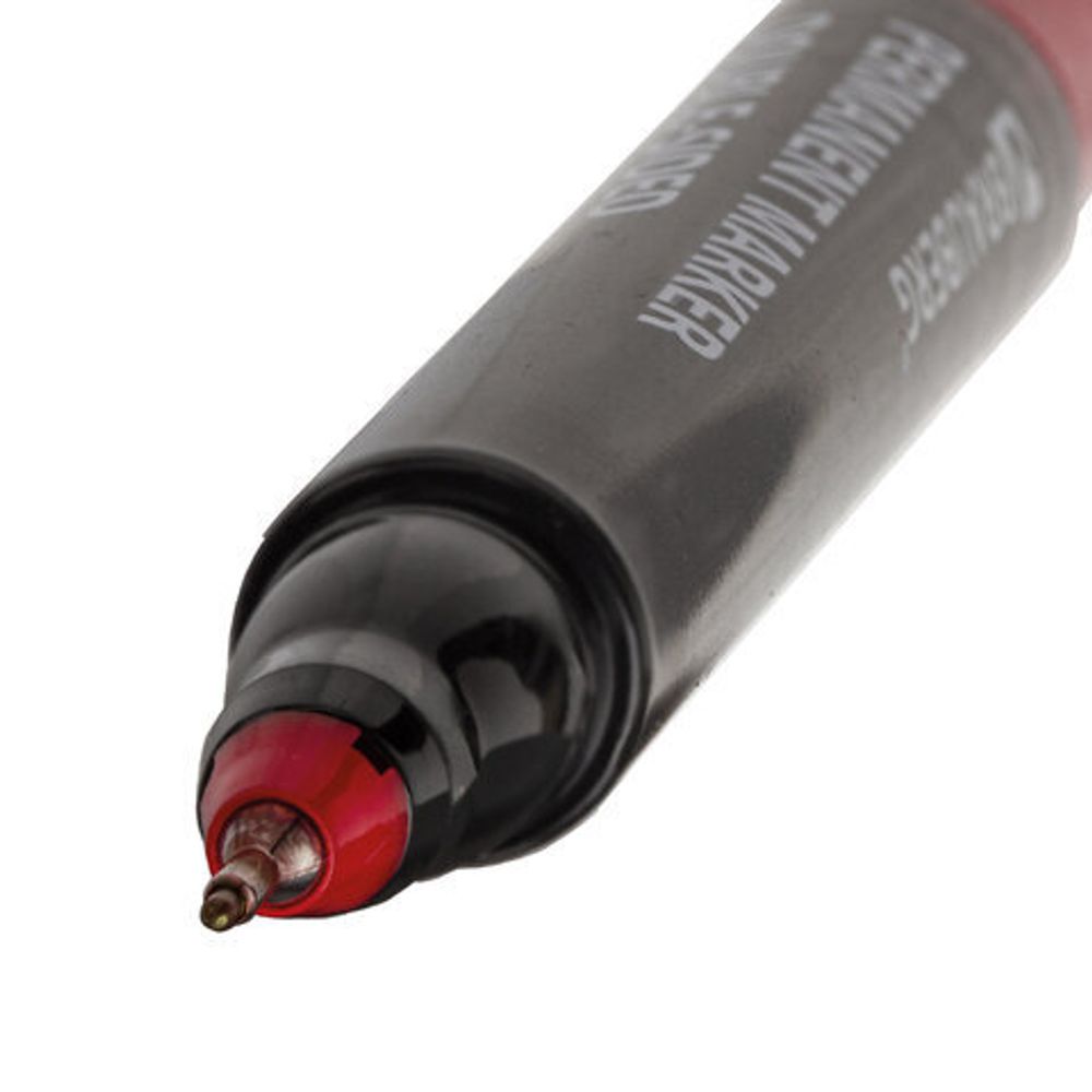 Маркер перманентный (нестираемый) двусторонний BRAUBERG "Double", КРАСНЫЙ, наконечники 0,8/3 мм, 151637