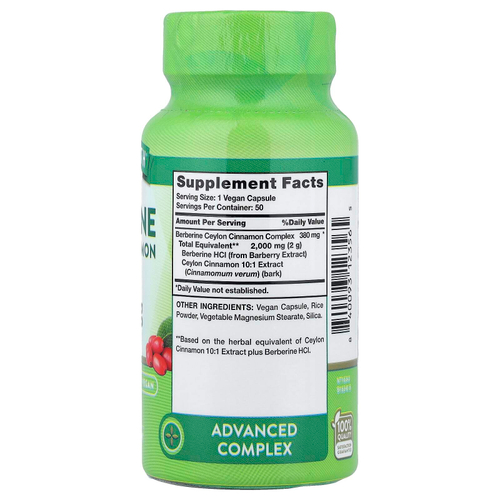 Nature's Truth, бербериновый комплекс с цейлонской корицей, 2000 мг, 50 капсул