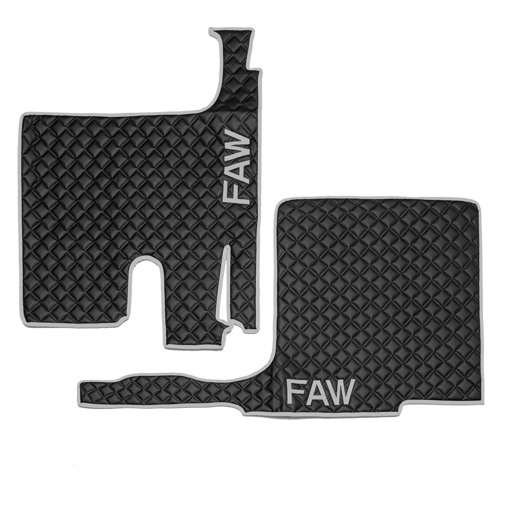 Ковры FAW J7, (экокожа, черный, серый кант, серая вышивка)