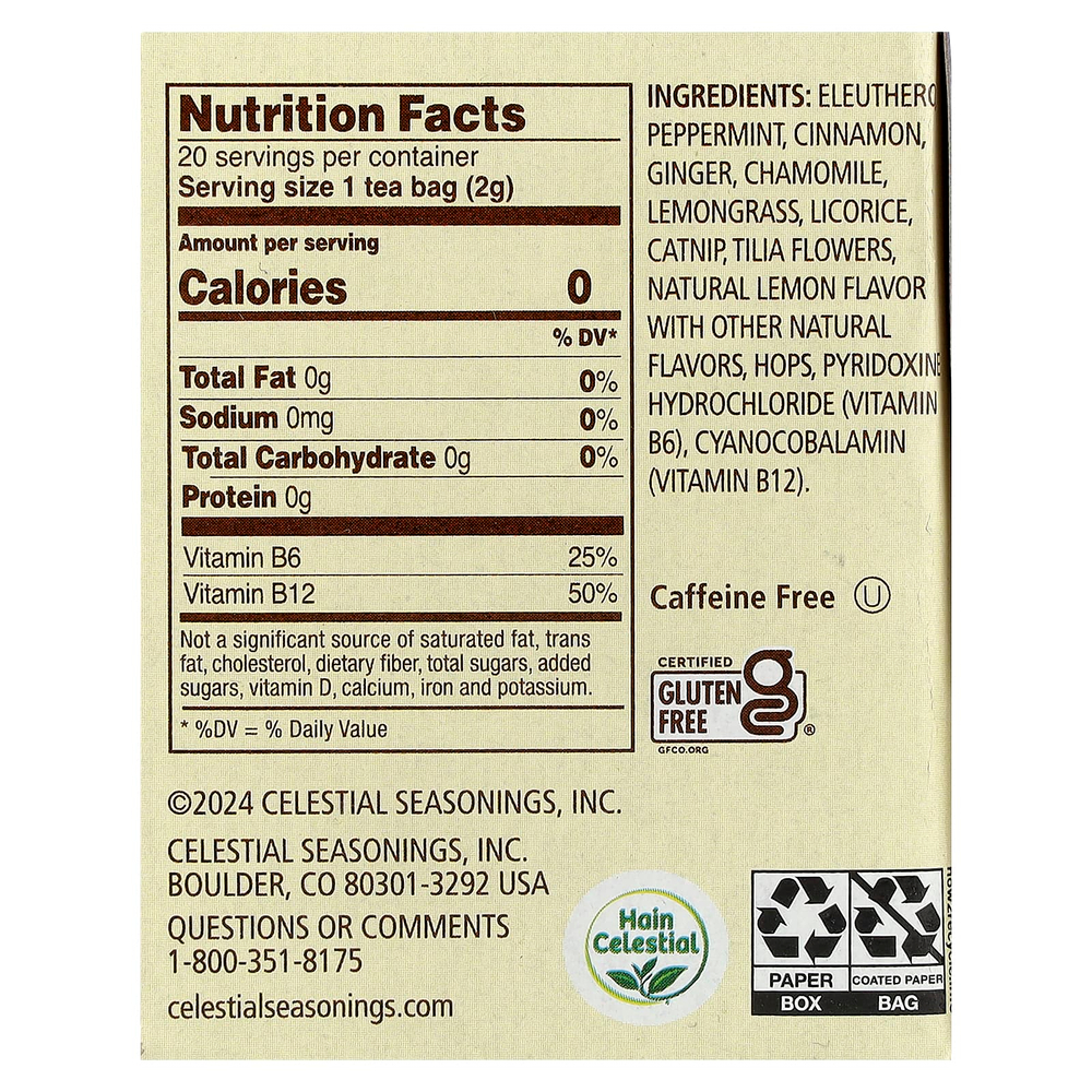 Celestial Seasonings, травяной чай, Tension Tamer®, без кофеина, 20 чайных пакетиков, 43 г (1,5 унции)