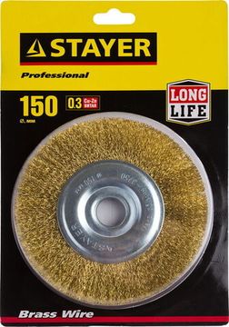 STAYER 150 мм, витая стальная латунированная проволока 0.3 мм, щетка дисковая для УШМ, Professional (35122-150)
