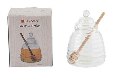 Банка для меда,варенья с ложкой 450мл, h=13см, в п.у.