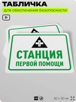 Табличка для обеспечения безопасности "Станция первой помощи", для офиса, по охране труда для предприятия, организаций, 40х30 см, Silver Plane x Айдентика Технолоджи
