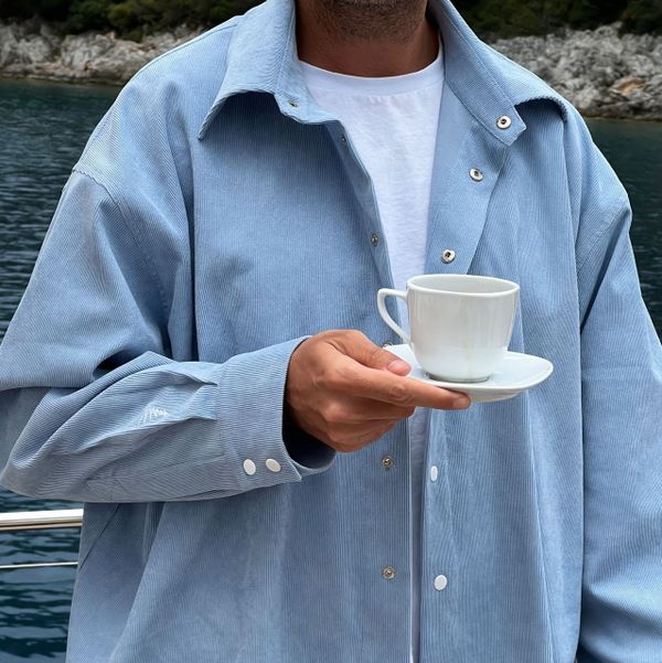 Рубашка #4 Вельветовая Голубая - фото 3