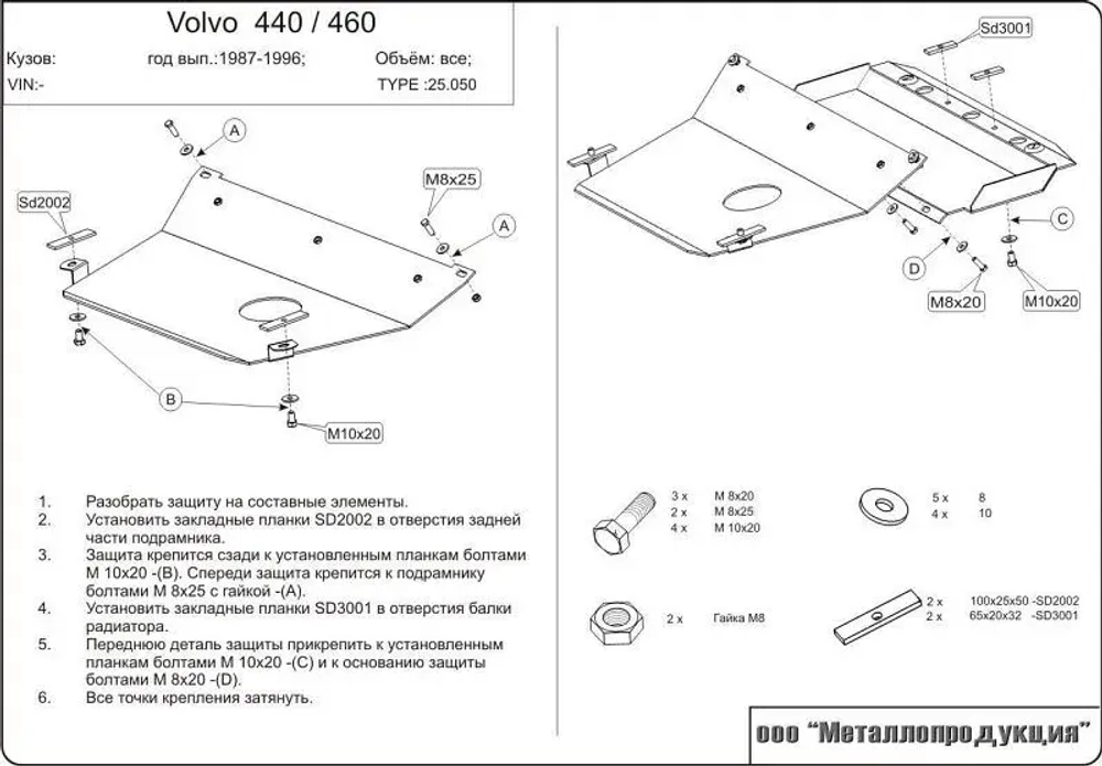Защита картера и КПП Sheriff для Volvo 440-460 1988-1996 арт.25.0050