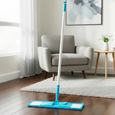 Швабра с телескопическим черенком 120см с насадкой из микрофибры, цвет синий, Happy Panda