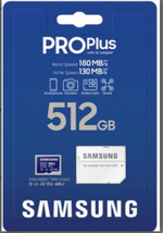 Карта памяти Samsung Pro Plus microSDXC 512 ГБ Class 10, V30, A2, UHS-I U3, R 180 МБ/с, адаптер на SD