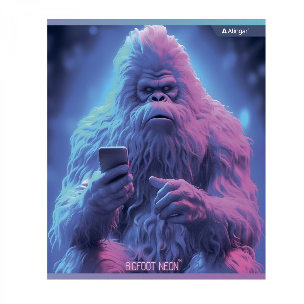Тетрадь 48л., А5, клетка, Alingar "Big foot, Neon", скрепка, мелованный картон (стандарт), блок офсет, 4 дизайна в пленке т/у