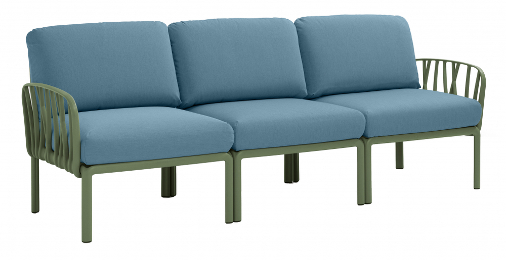 Диван пластиковый с подушками Nardi Komodo 3, агава, синий