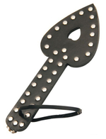 Шлепалка из натуральной кожи с заклепками "Сердце" (Цвет: черный)