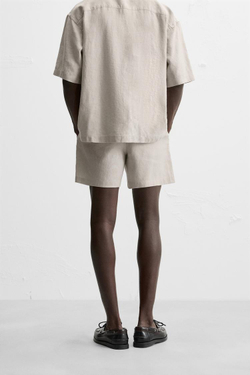 ZARA ШОРТЫ ИЗ 100% ЛЬНА, БЕЖЕВЫЙ