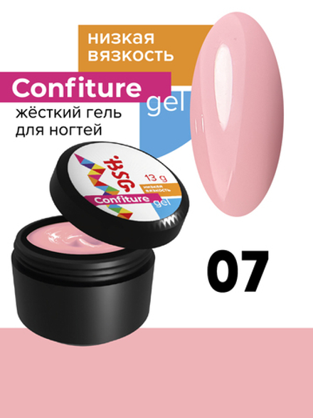 Жёсткий гель для наращивания Confiture №07 НИЗКАЯ ВЯЗКОСТЬ - Розовый жемчуг  (13 г)