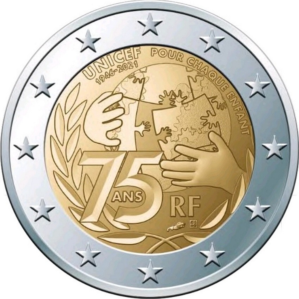 2 евро 2021 Франция - 75 лет ЮНИСЕФ